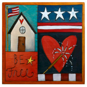 Patriotic crazy quilt design with "be free" patch