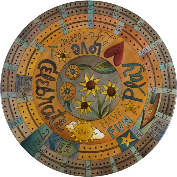 20" Cribbage Lazy Susan –  A whimsical combination of phrases and a contemporary floral design