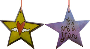 Star Ornament –  "You are a Star" star ornament with heart with wings motif