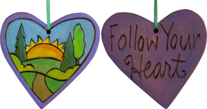 Heart Ornament –  "Follow Your Heart" heart ornament with sunset on the horizon motif
