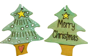 Christmas Tree Ornament –  "Merry Christmas" Christmas tree ornament with lime green Christmas tree motif