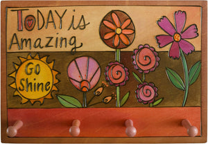 Horizontal Key Ring Plaque –  "Today is Amazing, Go Shine," key ring plaque with floral motifs and a sun