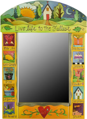 Medium Mirror –  "Live Life to the Fullest" mirror with sunset over rolling hills with cozy home motif