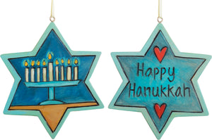 Star of David Ornament –  Celebrate Hanukkah with this Star of David ornament with a menorah design 