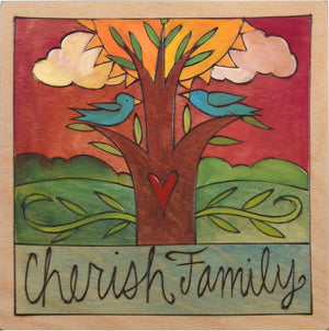 Sticks handmade wall plaque with "Cherish Family" quote and tree of life imagery