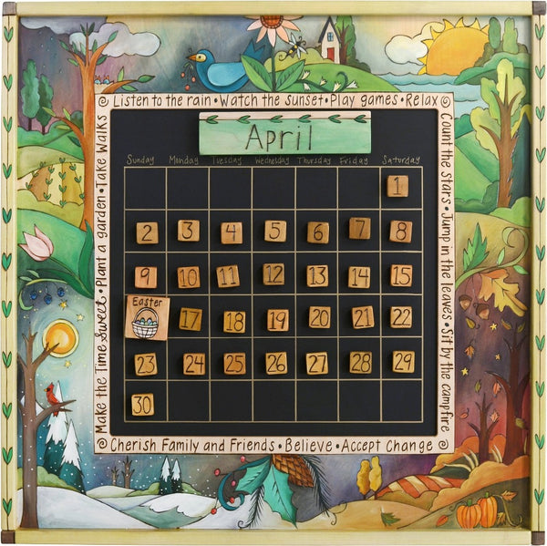 Large Perpetual Calendar –  "Listen to the Rain/Watch the Sunset" perpetual calendar with scenes of the four seasons motif