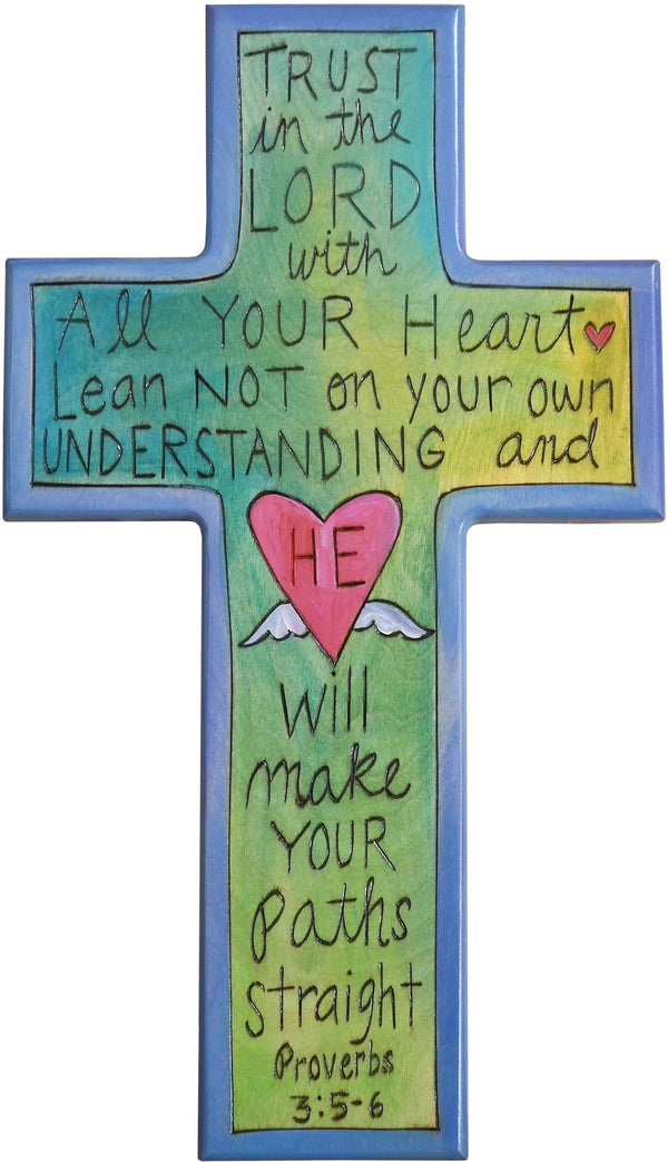 Cross Plaque –  Trust in the Lord cross plaque with blue themed motif