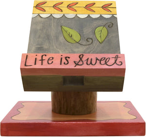 Cookbook and Tablet Stand –  Lovely pastel toned recipe holder with vine motifs, "Life is Sweet" 