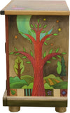 Nightstand Cabinet –  Elegant and neutral nightstand cabinet with color block symbols and a tree of life on each side with respective sun and moon motif