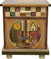 Nightstand Cabinet –  Elegant and neutral nightstand cabinet with color block symbols and a tree of life on each side with respective sun and moon motif