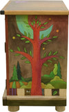 Nightstand Cabinet –  Elegant and neutral nightstand cabinet with color block symbols and a tree of life on each side with respective sun and moon motif