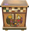 Nightstand Cabinet –  Elegant and neutral nightstand cabinet with color block symbols and a tree of life on each side with respective sun and moon motif