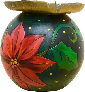 Ball Candle Holder –  Beautifully painted poinsettias surround this ball candle holder