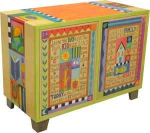 Media Buffet –  Vibrantly colored patchwork design with numerous inspirational words and phrases to brighten your day