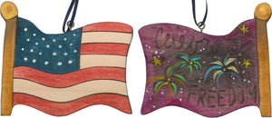 Flag Ornament –  "Celebrate freedom" fireworks motif