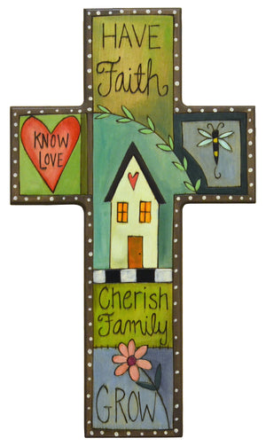 Cross Plaque –  Beautiful crazy quilt "have faith" and "grow" plaque motif