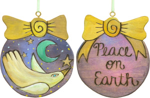 "Peace on earth" with a soaring peace dove in a night sky motif