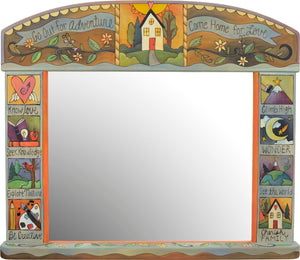 "Go out for adventure come home for love" elegantly painted boxed icon motif mirror