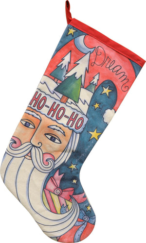 "Santa Baby" Canvas Stocking – "Dream" Santa in a winter-y night bringing gifts front view