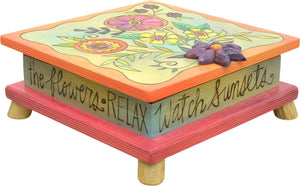"Take time to smell the flower" beautiful floral bouquet keepsake box motif