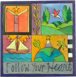 "Follow your heart" plaque with learning and travel themed imagery"Follow your heart" plaque with learning and travel themed imagery