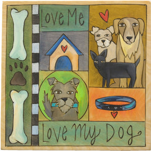 Cute "Love me love my dog" pup themed crazy quilt plaque design