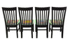 Bold and beautiful black chairs with Sticks icons and flowers on each seat