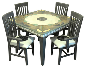 Square Dining Table –  Gorgeous understated botanical table design with scratchboard and whitewash treatments table with matching chairs