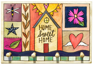 Key Ring Plaque –  Light and bright "home sweet home" crazy quilt key holder plaque motif