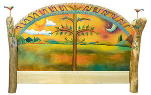 King Headboard – Warm, cozy landscape scene headboard with "live by the sun, love by the moon" phrase on a central banner