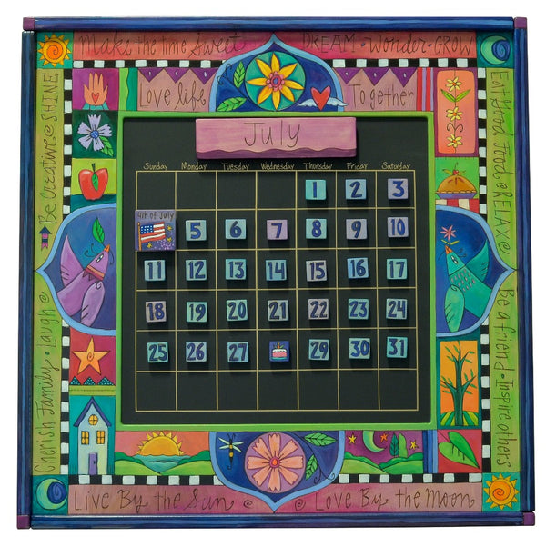 Large Perpetual Calendar – Bold and inspirational phrases intermixed with traditional Sticks icons, florals, colorful birds