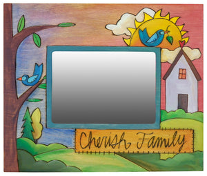 5"x7" Picture Frame –  Landscape design featuring blue birds, home, and "Cherish Family" text