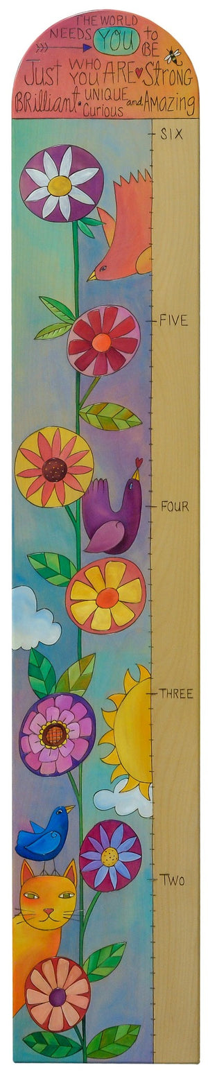 Everlasting Growth Chart –  Beautiful contemporary floral growth chart motif with birds throughout