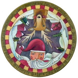 20" Lazy Susan – ﻿Santa and a reindeer popping out of a winter landscape in a classic paint palette