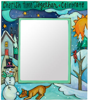 8"x10" Picture Frame – Large winter wonderland picture frame with a dog playing with a snowman