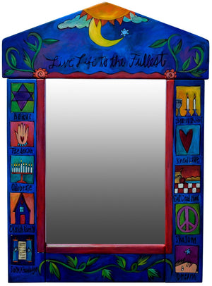Medium Mirror – "Live Life to the Fullest" mirror with symbolic Judaica imagery