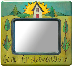 Extra Small Mirror – "Go out for adventure" mirror with a happy home design and leaf accents