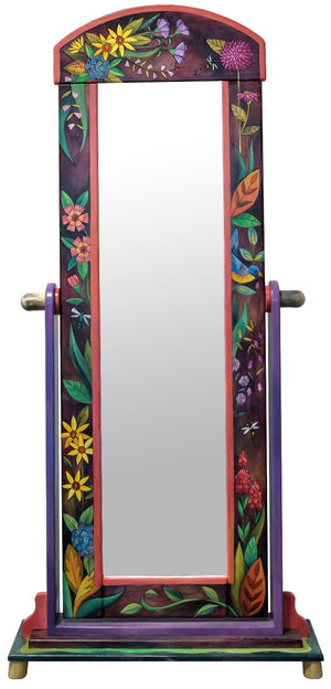 Wardrobe Mirror on Stand – Gorgeous vibrant and moody floral mirror motif with a bird and bees popping in and out main view