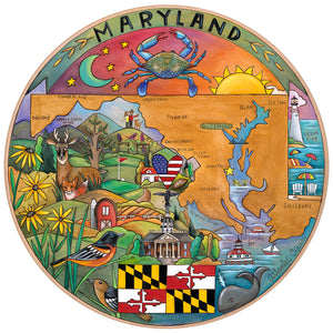 "California Dreamin'" Lazy Susan – Beautiful artisan printed Maryland lazy susan with a map of the state highlighting some of the most beloved areas in it.