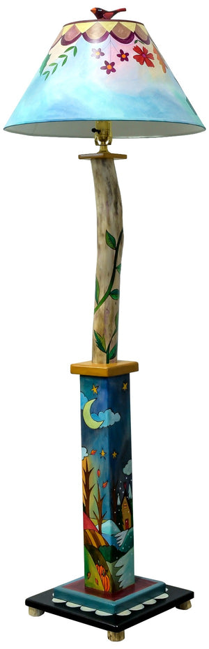 Box and Log Floor Lamp – Beautifully painted four seasons day and night landscape