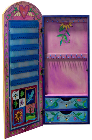 Jewelry Cabinet – "A few of my favorite gifts" jewelry cabinet with bright floral motif. Inside View