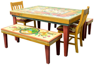 handcrafted dining table set with floral and four seasons motif