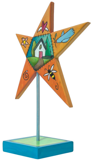 Star Sculpture – "Dream Big" landscape with house and stitch style star legs with floating icons