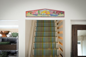 "Love Life at the Beach" Door Topper – A tropical beach design reminding you to enjoy your time along the shore displayed over a stairwell doorway
