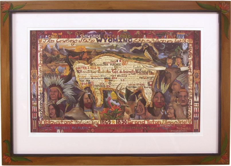Framed Wyoming Flag Lithograph –