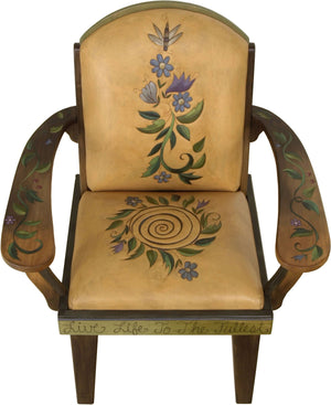 Friedrich's Chair and Matching Ottoman –  "Seize the Day/Relish the Night" Friedrich's chair with ottoman with sun and moon over the rolling hills motif