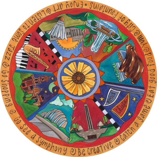 "Go Big or Go Home" Lazy Susan – Bright red and golden yellow pie piece lazy susan design all about Kansas City