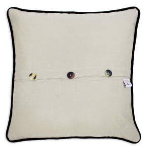 New Mexico Hand-Embroidered Pillow -  In beautiful detail this original design celebrates the State of New Mexico - from Carlsbad Caverns to White Sands to Gila Forrest to Anasazi to Mescalero - it truly is the LAND OF ENCHANTMENT!