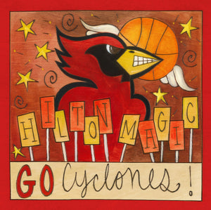 "Hilton Magic" Plaque – "Go Cyclones" plaque with Cy and basketball motif front view