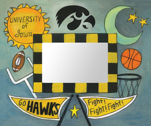 "I-O-W-A!" Picture Frame – University of Iowa Pride artisan printed picture frame, "Go Hawks!" front view